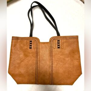 Montana West Tan Leather Tote Bag with Zipper Closure